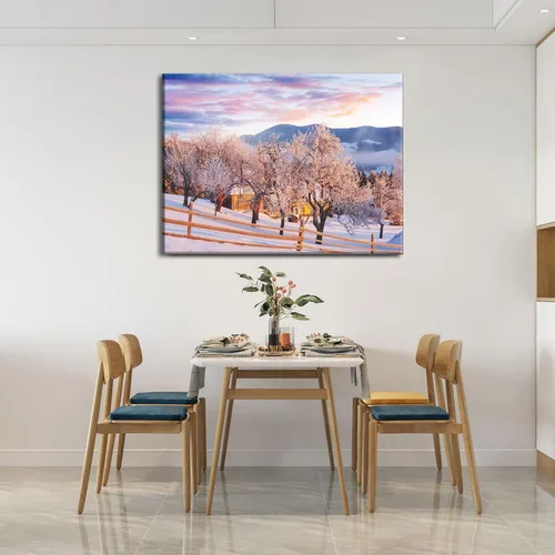 Vista 4 de BANHUA1 Decoración de pared de escena de nieve de invierno, lienzo, pintura artística de pared, póster de tierra de nieve de invierno sobre lienzo