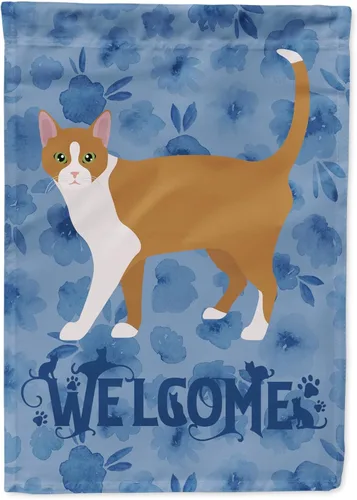 Vista 138 de Caroline's Treasures CK4813CHF - Bandera de bienvenida con gato abisinio azul, manga grande, para porche, para colgar en la pared, poliéster