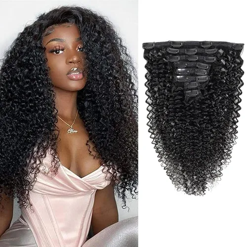 Vista 17 de Extensiones de cabello ondulado con clip, rizado natural, 100% cabello humano brasileño sin procesar, para mujeres negras (12 pulgadas)