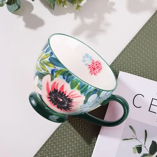 Vista 3 de Taza de Café de Cerámica Grande Hecha a Mano de Otoño (600ml) Linda Taza Vintage de Cereales con Flores para Otoño Taza Acogedora para Regalo