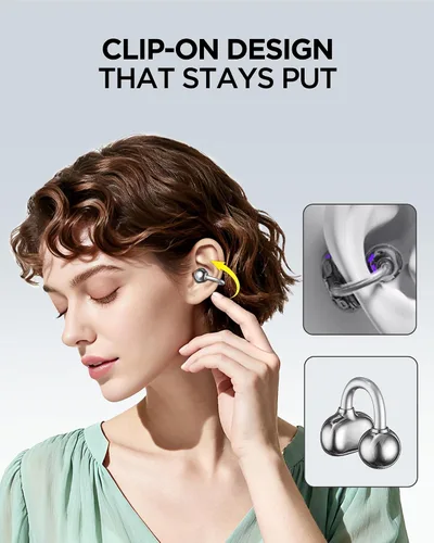 Vista 2 de KUZER KT01 Pro - Auriculares con clip, auriculares inalámbricos Bluetooth abiertos con micrófono, no en la oreja, no se caen, IPX5 impermeable, 48