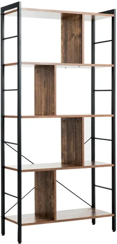 Vista 4 de Estantería industrial de 4 niveles, estante de almacenamiento de 61 pulgadas de alto con marco de metal, estantería vintage de madera y metal