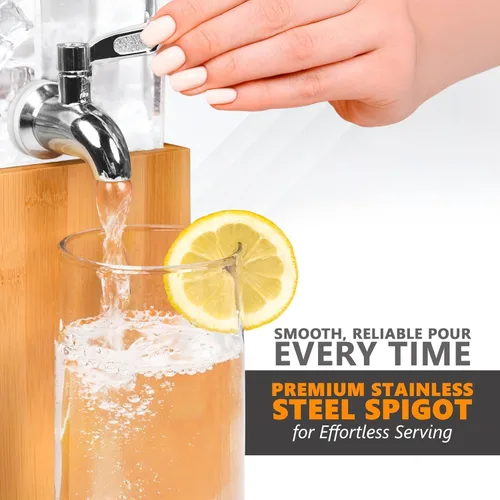 Vista 7 de Dispensador de bebidas de acrílico - Dispensador de bebidas de 1.25 galones con soporte y núcleo de hielo – Servidor de bebidas frías para fiestas