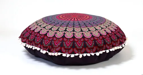 Vista 14 de Funda de almohada redonda con diseño de mandala para el suelo, funda de cojín para asiento, hippie, decorativa, bohemio, otomano, funda de puf Flor