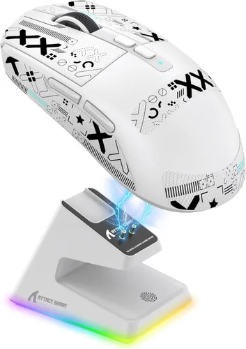 Vista 14 de ATTACK SHARK X6 - Mouse inalámbrico ligero para juegos con base de carga de retroiluminación RGB, cable trimodo/2.4GHz/BT5.2, 26K DPI, sensor óptico