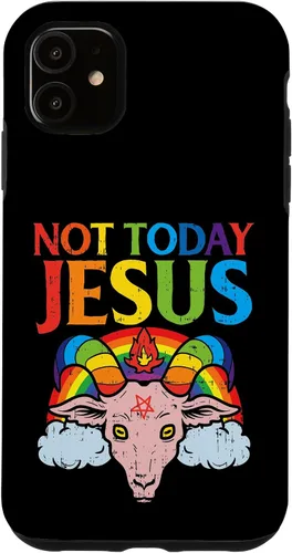 Vista 8 de Today Not Jesus Satan Goat Satanic Rainbow Satanism Gift Case for iPhone 17