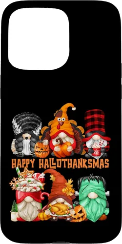 Vista 28 de iPhone 16 Halloween Thanksgiving Christmas Gnomes Happy Hallothanksmas Case