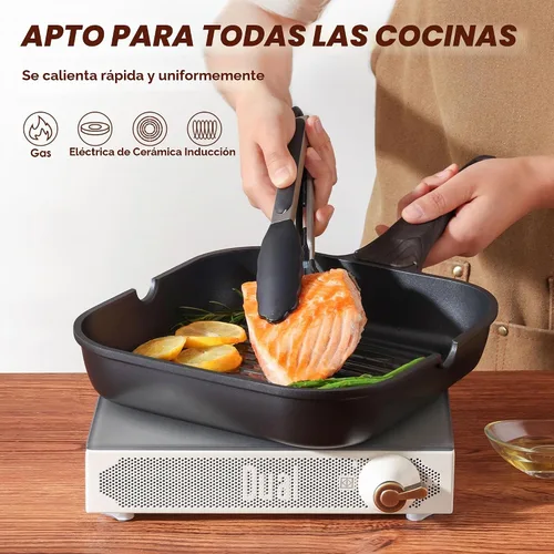 Vista 6 de SENSARTE Sartén antiadherente para estufas, plancha versátil con boquillas de vertido, superficie de cocción grande cuadrada, sartén duradera