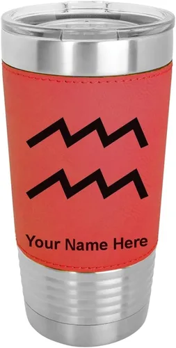 Vista 18 de LaserGram Vaso aislado al vacío de 20 onzas, signo del zodiaco, acuario, grabado personalizado incluido (cuero sintético, estilo béisbol)