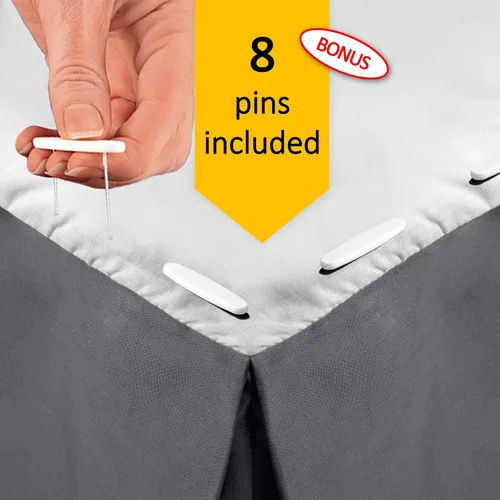 Vista 3 de Faldón de cama con 8 seguros, antipolvo, para cama tamaño queen. Faldones de microfibra con caída de 36 cm (14 pulgadas). Gris carbón