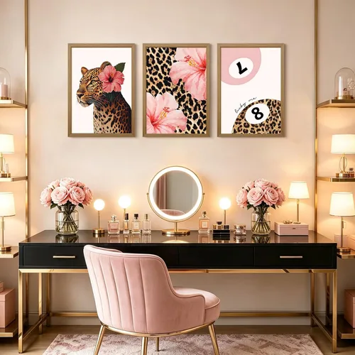 Vista 4 de Arte de pared de guepardo rosa, lienzo Y2K, decoración de pared, póster de guepardo moderno, estampado de leopardo rosa, decoración de habitación