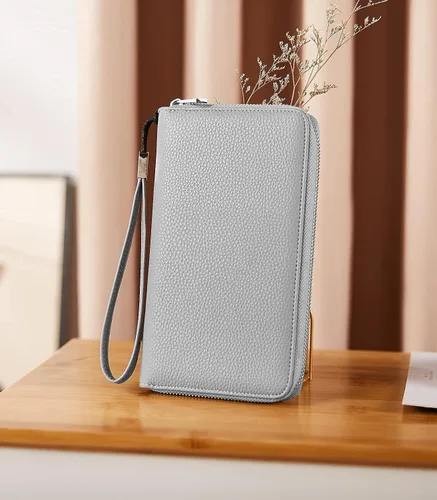 Vista 9 de BROMEN Bolso de mano de cuero para mujer, color blanco con marrón y gris