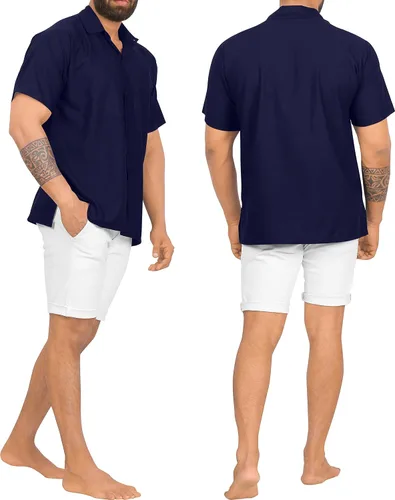 Vista 3 de LA LEELA Camisas casuales de manga corta con botones para hombre, para playa, verano, color liso, para trabajo, vacaciones, campamento, camisas