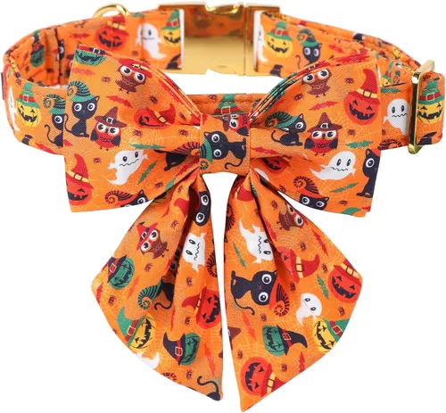Vista 43 de Collar de perro a cuadros de búfalo amarillo otoñal con pajarita elegante Otoño-Lazo-Cuadros Amarillo