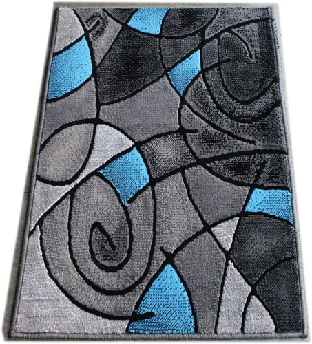 Vista 6 de Masada Rugs, Alfombra moderna y contemporánea, azul, gris y negro (2 pies x 3 pies)