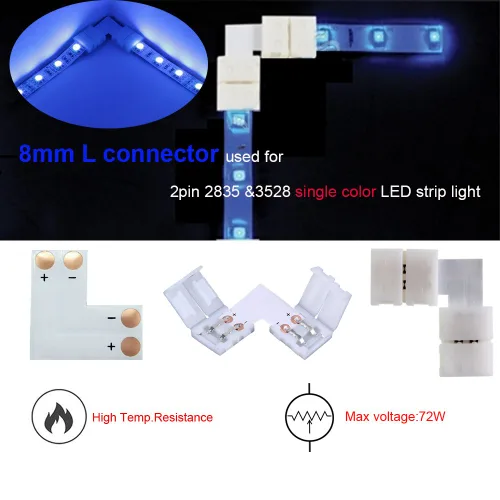 Vista 5 de Kit de Conectores para Tira LED de 2 Pines de 8mm FSJEE Incluye Conector de Esquina en Ángulo Recto de 2 Pines, Forma de T y Conector Sin Espacios