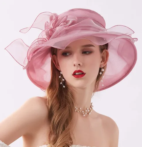 Vista 5 de ORIDOOR Tocado de organza para mujer, para fiesta de té, boda, protección UV, sombrero de ala ancha