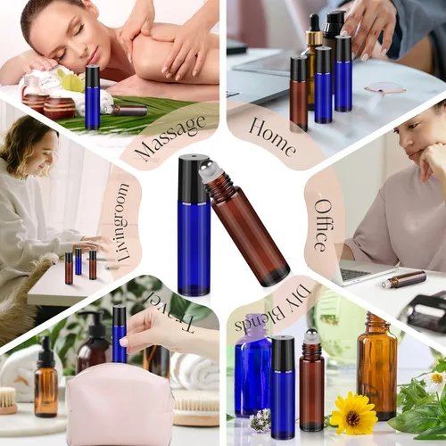 Vista 8 de Botellas enrollables de 0.3 fl oz para aceites esenciales, botellas de vidrio enrollables, botella de perfume recargable, con bolas de rodillo