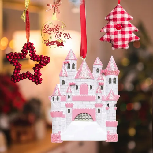 Vista 5 de Santa Tell Me Adorno de Navidad de castillo de princesa 2025, decoración personalizada para árbol, regalo personalizado para niñas, hija, niño