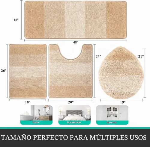 Vista 2 de Bsmathom Juego de 4 tapetes de baño de microfibra de felpa, color beige