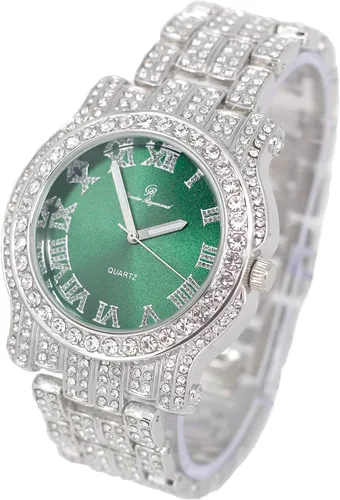 Vista 58 de Charles Raymond Bling-ed Out Ultimate Hip Hop Royalty Reloj para hombre con número romano de fácil lectura o indicadores de tiempo de diamantes
