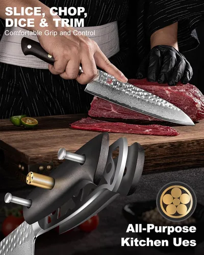 Vista 6 de Cuchillo de chef Gyuto de 8.27 pulgadas de Damasco y cuchillo pequeño de 5.4 pulgadas