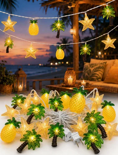 Vista 12 de Luces de cadena tricolor de pantuflas de 8.5 pies, luces de chancletas con temática de playa tropical al aire libre con 10 bombillas de plástico
