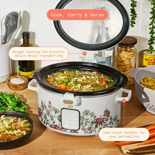 Vista 3 de Olla de cocción lenta programable de 4 cuartos con tapa con bisagras, pantalla táctil, múltiples ajustes de calor, ideal para comidas familiares
