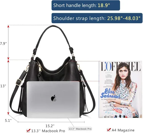 Vista 5 de Realer Bolsos Hobo para mujer, de piel sintética, bolso grande con borla