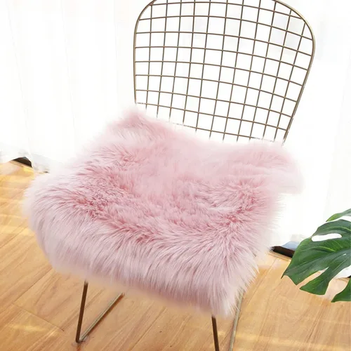 Vista 10 de OKAYDA Funda cuadrada de piel de oveja sintética de 18 x 18 pulgadas, cojín de cojín de piel súper esponjosa para silla de tocador, asiento