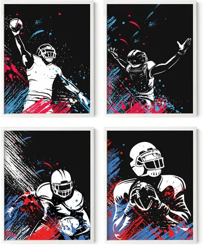 Vista 50 de Impresiones artísticas de fútbol americano para pared, juego de 5 (8x10) carteles de fútbol americano sin marco, decoración de sala de fútbol Niños