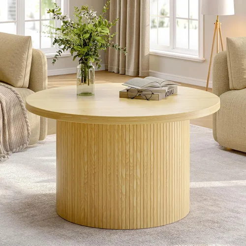 Vista 10 de ONBRILL Mesa de centro redonda de 31.5 pulgadas, mesas de centro con diseño de tambor para sala de estar, mesa de centro de madera moderna