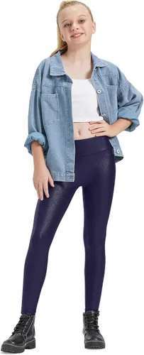 Vista 6 de HARTPOR Leggings de piel sintética para niñas, leggings de piel elástica de cintura alta, pantalones de cuero para adolescentes