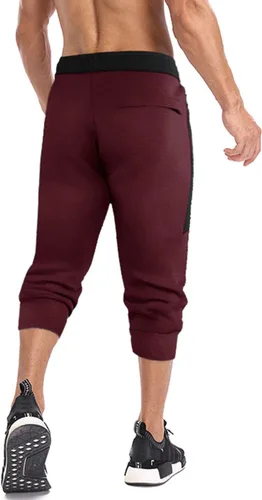 Vista 2 de MAGNIVIT Pantalones capri 34 para hombre, pantalones deportivos para entrenamiento, gimnasio, debajo de la rodilla, bolsillos con cremallera