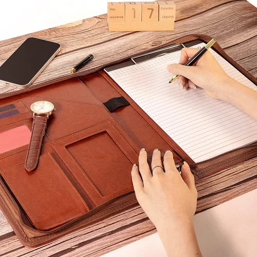 Vista 5 de Regalos personalizados para hombres, cartera de cuero, regalo de cumpleaños para esposo e hijo, padfolio regalo de oficina para compañero