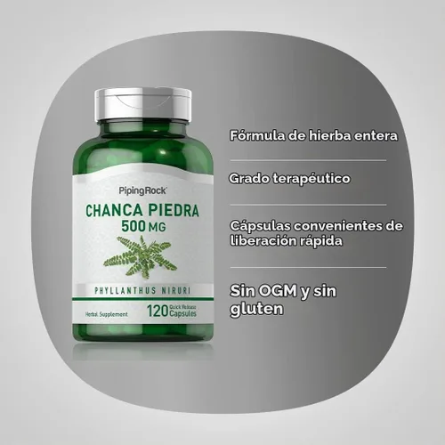 Vista 4 de Piping Rock Chanca Piedra Cápsulas 500mg 120 Pastillas