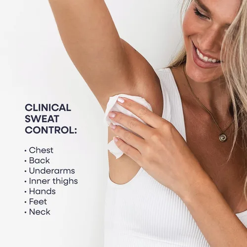 Vista 4 de Toallitas antiperspirantes para todo el cuerpo – Toallitas para el control de la sudoración para debajo de los senos, pecho, ingle, axilas, manos