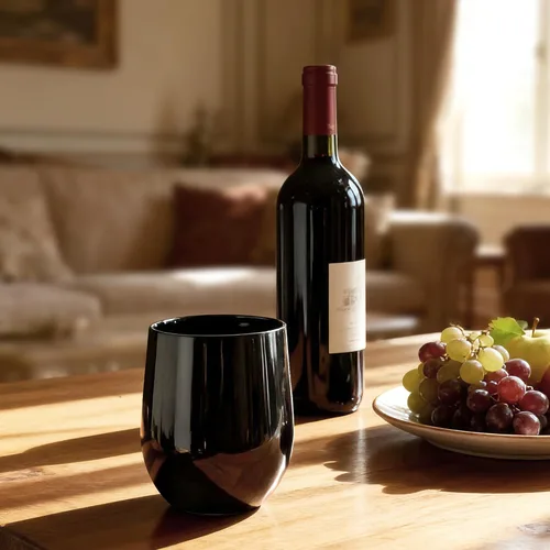 Vista 3 de Juego de 6 vasos de vino de plástico sin tallo de 14 onzas, vasos de acrílico multiusos, negros, reutilizables, resistentes a roturas, aptos