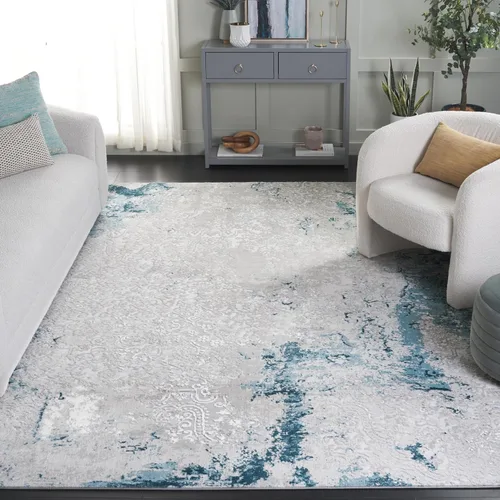Vista 11 de SAFAVIEH Meadow Collection - Alfombra decorativa de 2 x 5 pies, gris claro y rosa, diseño abstracto moderno, no desprende pelusa y de fácil cuidado