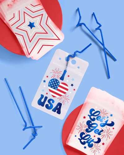 Vista 5 de xo, Fetti Bolsas de bebidas para fiestas del 4 de julio, 16 unidades, recuerdos de fiesta de Estados Unidos, suministros de fiesta de bandera
