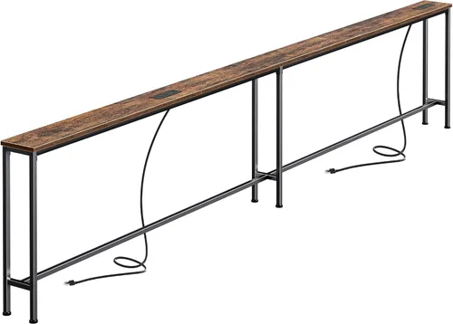 Vista 12 de SUPERJARE - Mesa de sofá de 79 pulgadas con 2 tomas de corriente y puertos USB-C, mesa consola estrecha de 5.9 pulgadas con almacenamiento, mesa