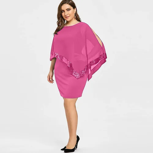 Vista 3 de SequinDressfor Women Plus Size Cold Shoulder Asymmetric Chiffon Strapless Sequins Dress Christmas Party Dress