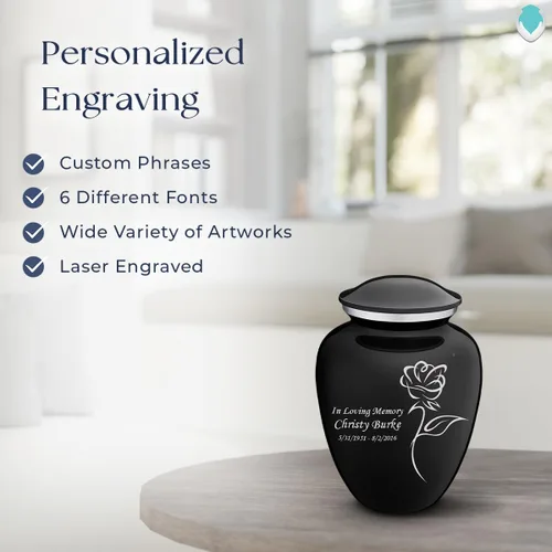 Vista 6 de Geturns Abraza pequeñas urnas de cremación de rosas personalizadas para cenizas humanas, urna funeraria negra para mujeres y hombres, 44 libras