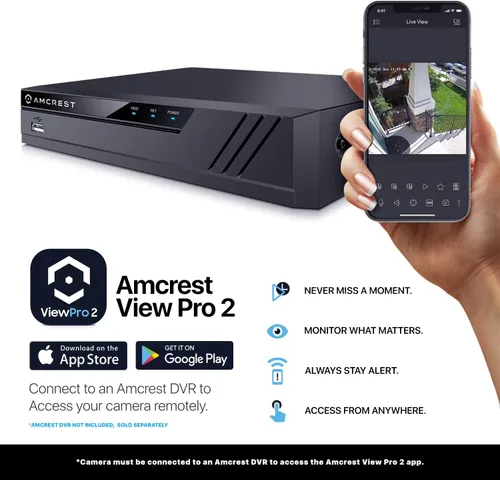 Vista 8 de Amcrest Cámara de seguridad analógica 4K para exteriores, torreta 8MP @15fps CCTV-Coax-BNC, visión nocturna de 65 pies, ángulo de 125°, micrófono