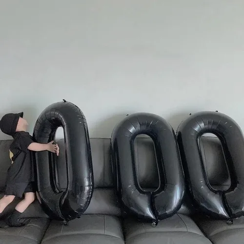 Vista 4 de Globos gigantes de helio de aluminio de 40 pulgadas, color negro, globos digitales grandes del número 0 para decoración de fiesta de cumpleaños