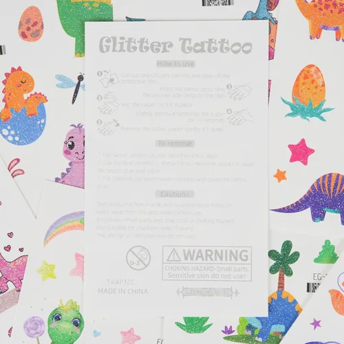 Vista 6 de Ozepao Tatuajes temporales con purpurina de dinosaurio para niños, 160 estilos, recuerdos de fiesta de dinosaurio, suministros de fiesta