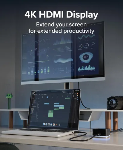 Vista 5 de Plugable Mini estación de acoplamiento USB-C con cable, HDMI compacta, Gigabit Ethernet y 3 puertos USB, funciona con USB-C, USB4 y Thunderbolt