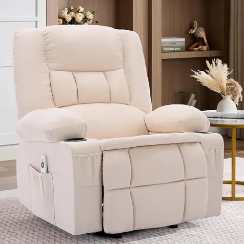 Vista 12 de Rocker - Silla reclinable con masaje y calor, sofá individual ergonómico, mecedoras para sala de estar, cómoda silla reclinable con portavasos Gris