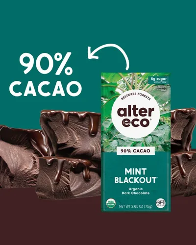 Vista 3 de Alter Eco Barras de chocolate negro Cacao oscuro puro, comercio justo, orgánico, sin OMG, sin gluten (paquete de 2 menta apagón)