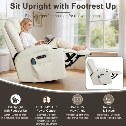 Vista 11 de AHMED Silla reclinable giratoria de doble motor, color beige, juego de 2
